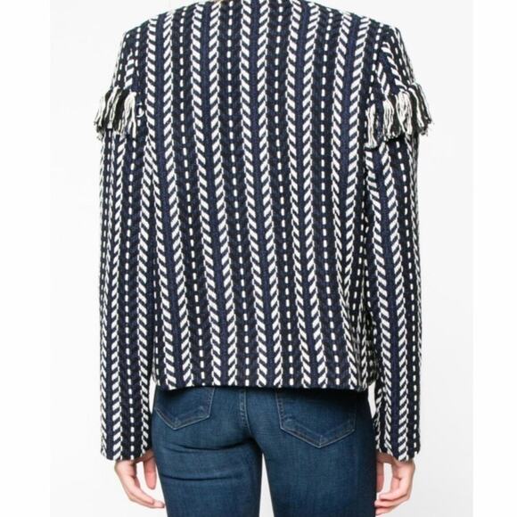 Everly Tweed Fringe Jacket Woven in Blue, Black and White, Size Medium - Picture 4 of 15